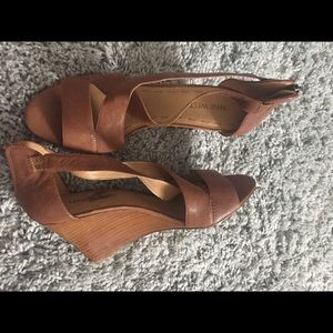 Brown leather wedge heels